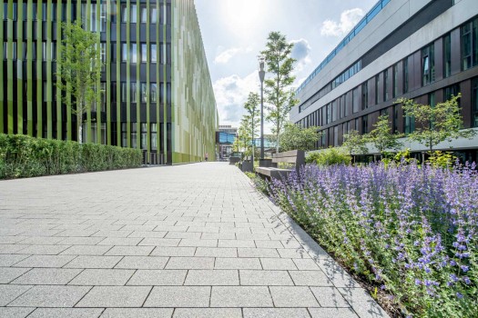 Köln (D), Uniklinik, La Linia Grey granite and Dark grey granite.