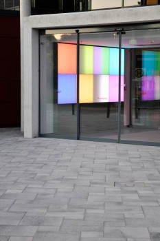 Rendsburg (D), Shopping center Rondo, Umbriano Grey granite-white textured.