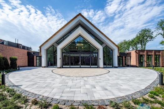 Laren (NL), Crematorium, Umbriano Grey granite-white textured.