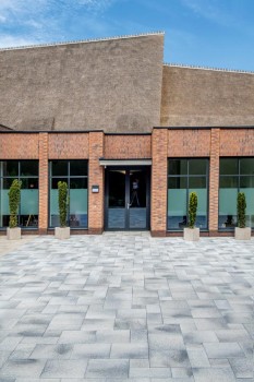 Laren (NL), Crematorium, Umbriano Grey granite-white textured.