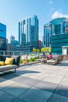 Chicago (USA), Shedd Aquarium, Umbriano Grey granite-white textured.