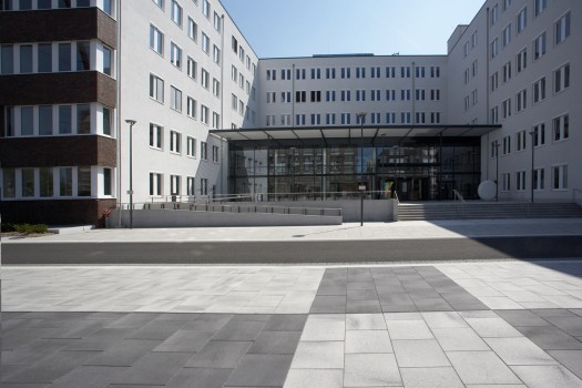 Leverkusen (D), Administration Building, Umbriano Grey granite-white textured.